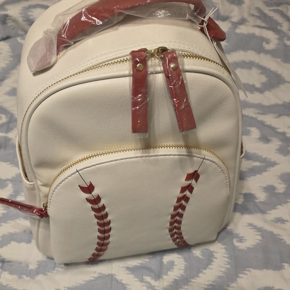 CC Boutique White Backpack with Red Stitch Design - Picture 2 of 5